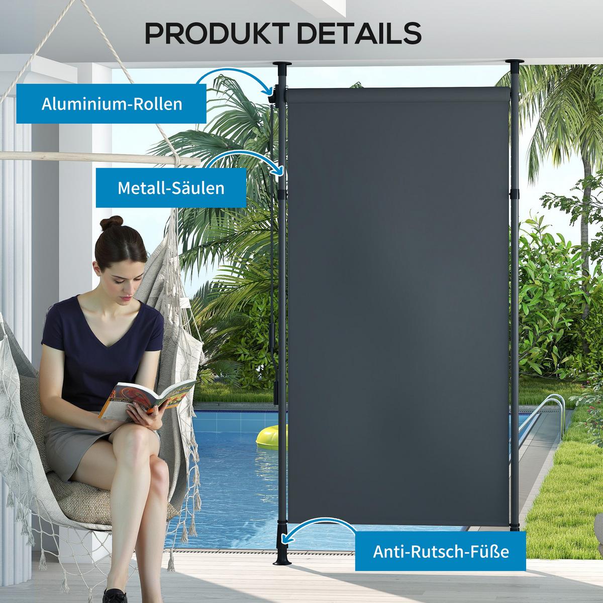 SENKRECHTMARKISE, Polyester, Dunkelgrau - Dunkelgrau, Metall (2.8/310/150cm) - Outsunny