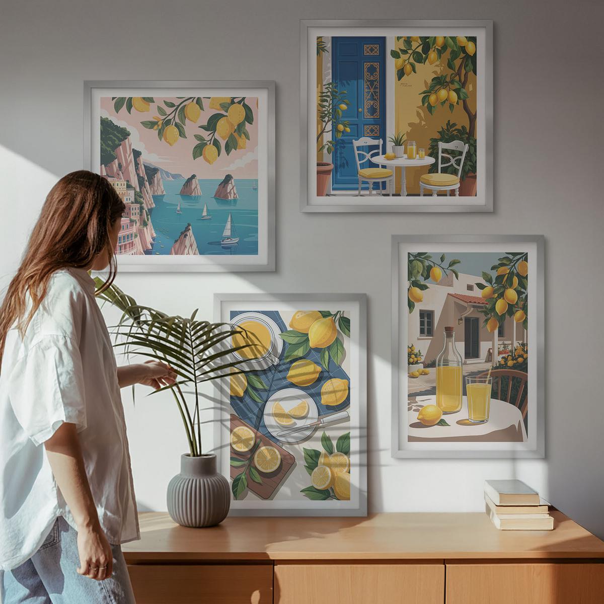 BILDER SET 4er Set - 50x50 cm & 40x60 cm Silberner Rahmen - Patio Sun Limonade - Silberfarben, Kunststoff (50/50cm) - TULUP