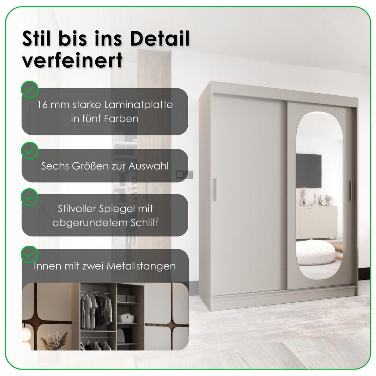 SCHIEBETÜRENSCHRANK mit Spiegel ULTRA 200/180/62 2-türig - Silberfarben/Walnussfarben, Holz (180/200/62cm) - MÖBEL KRYSPOL