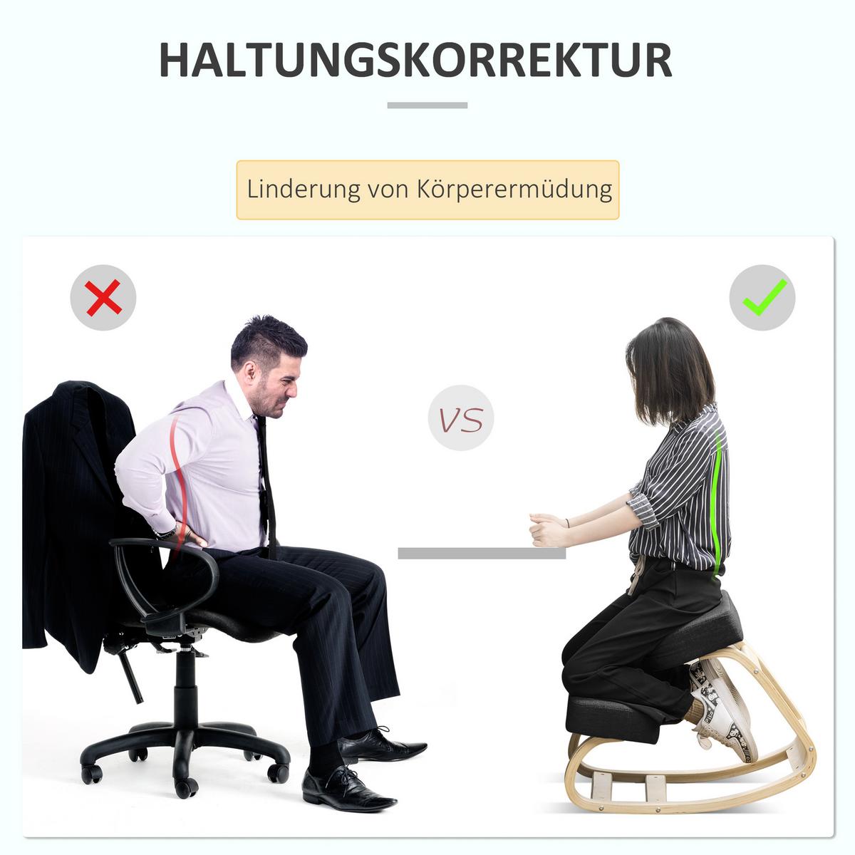 KNIESTUHL, ergonomischer Sitzhocker, Polsterhocker, 120 kg belastbar, Schwarz - Schwarz, Holz/Textil (51/58/69cm) - Vinsetto