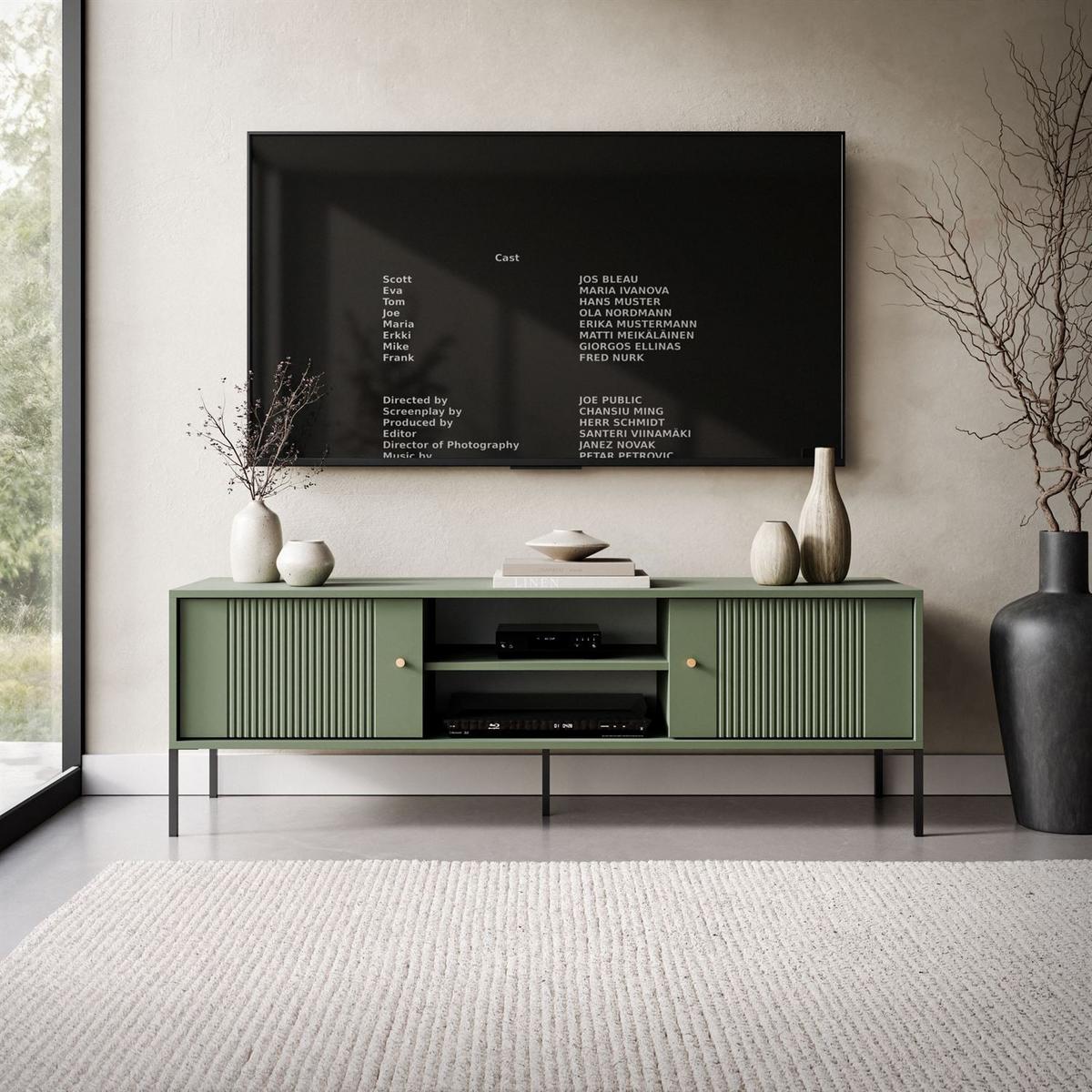 TV-UNIT VIVALDI mit geriffelten Fronten - Grün, Holzwerkstoff (155/51/39cm) - Lookway