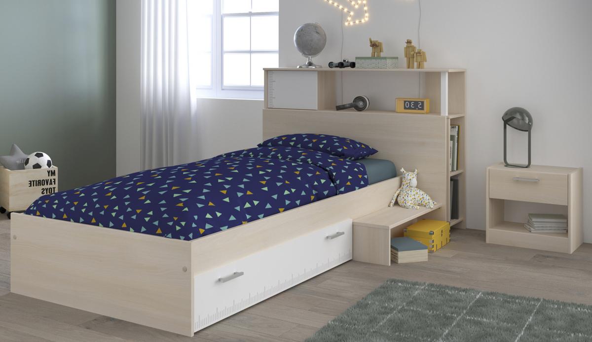 KINDERZIMMER Set 5-tlg Kleiderschrank Kommode Stauraumbett 90 x 200 cm - Silberfarben/Weiß, Holzwerkstoff/Kunststoff (121/180/233cm) - Parisot Meuble