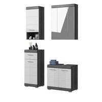 BADMÖBEL-SET weiß Hochglanz, grau 4-teilig 112 cm, Badkombination mit 16 Fächern - Weiß Hochglanz, Holzwerkstoff/Metall (112/191/34cm) - Inn.Furn