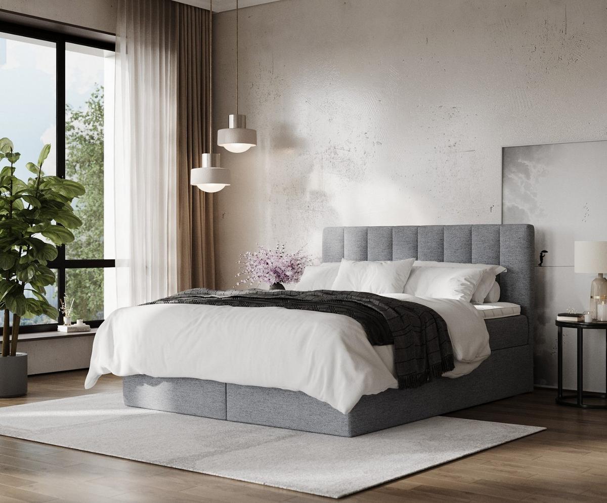 BOXBETT Lusso 160/200 cm Grau im Neve Stoff - Schwarz/Grau, Holz/Holzwerkstoff (160/200cm) - AltaBeds