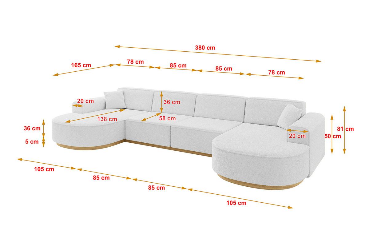 WOHNLANDSCHAFT MARI-U2-v2 - 388x171x83 cm Weiß Bouclé - Weiß, Holzwerkstoff/Textil (388/83/171cm) - ALTDECOR