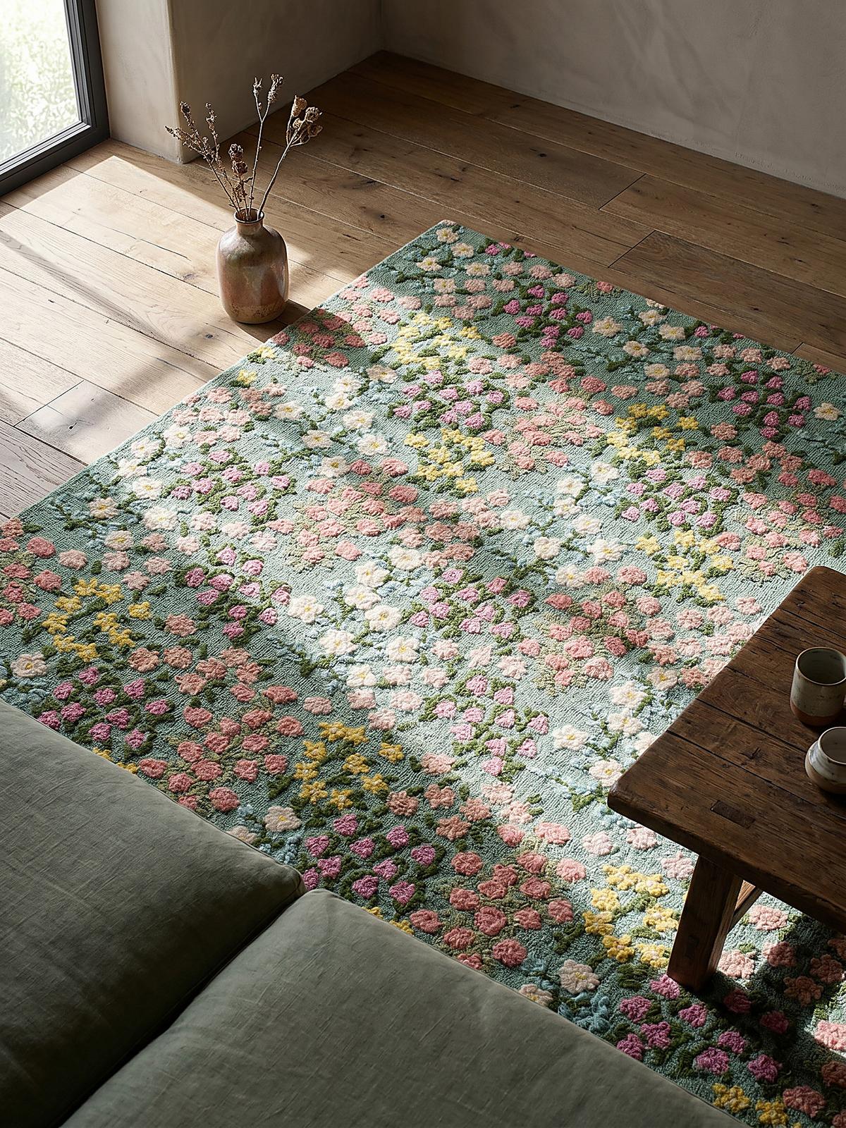 WOLLTEPPICH VALE, floral, Grün-Bunt, 200 x 290 cm - Grün, Textil (290/200cm) - KADIMA DESIGN