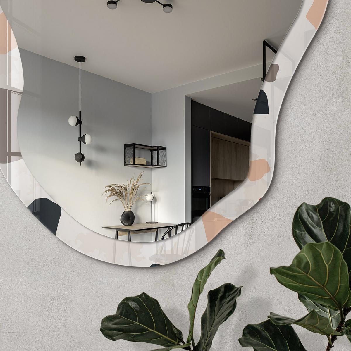 SPIEGEL 90x45 cm asymmetrisch mit Druck - Künstlerischer Terrazzo - Transparent, Glas (45/90/0.4cm) - TULUP
