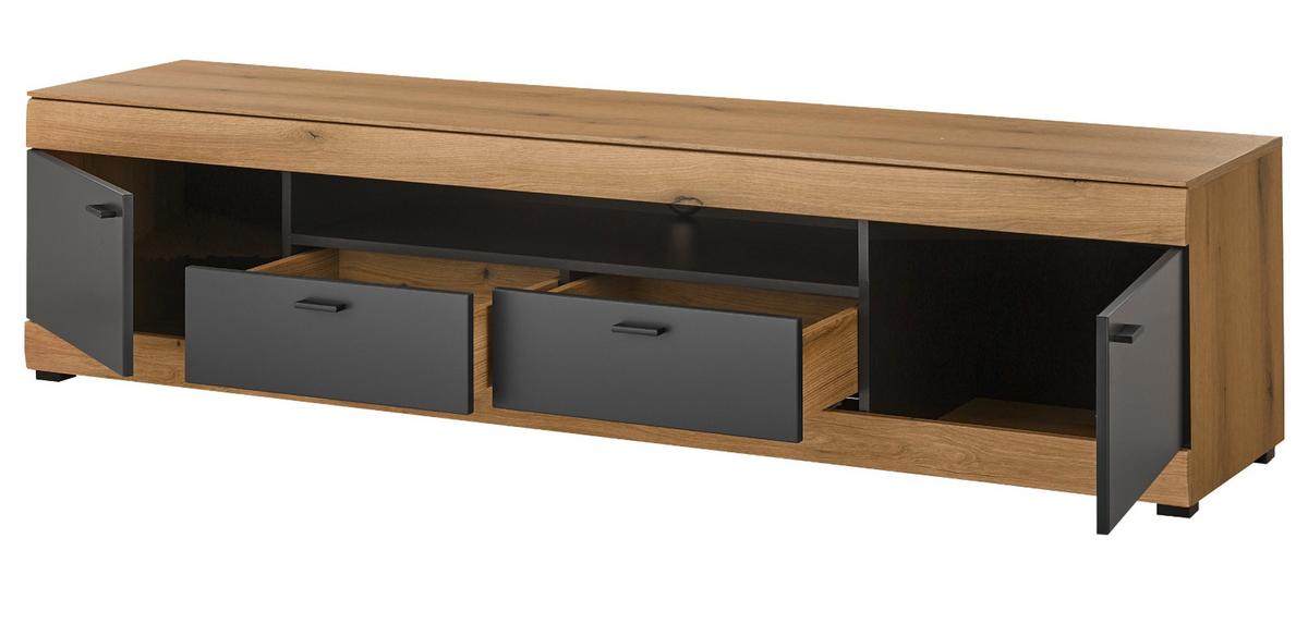 TV-LOWBOARD in Eiche, grau 200 cm, TV Unterschrank XXL mit Soft-Close - Kaschmir/Eichefarben, Holzwerkstoff/Kunststoff (200/48/45cm) - Furn.Design