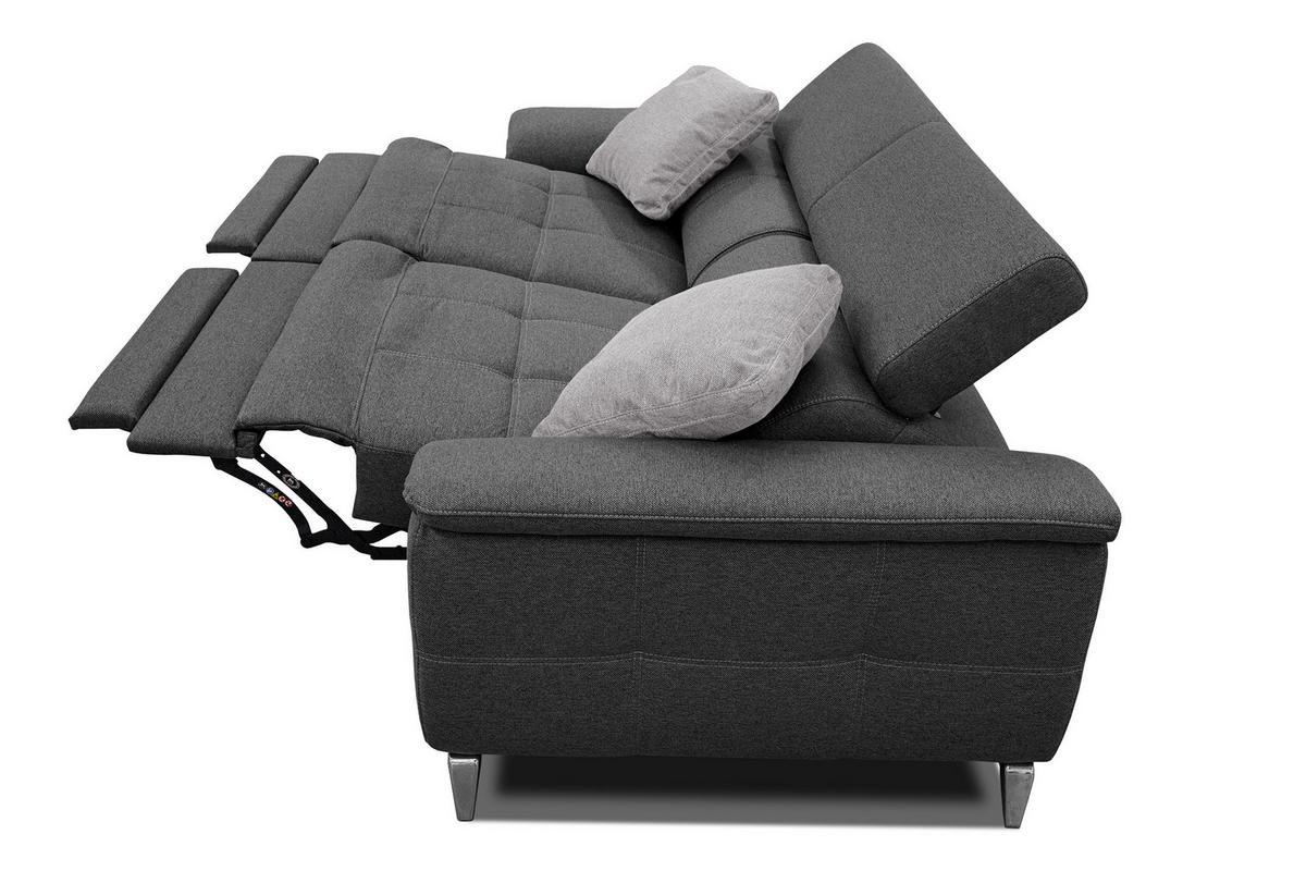 SOFA PLAUEN 3-Sitzer mit 2 Relaxfunktionen, dunkelgrau - Dunkelgrau/Silberfarben, Holzwerkstoff/Textil (214/83/105cm) - Wozimo