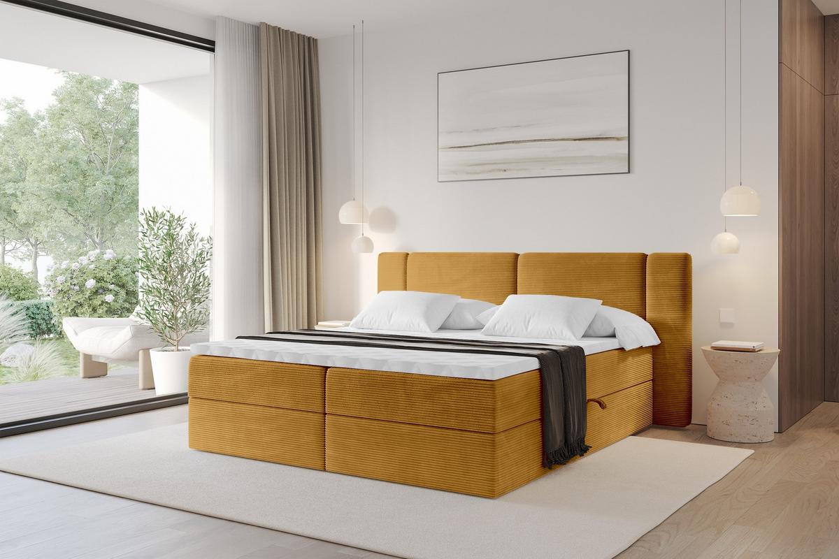 BOXBETT mit Matratze H3 - EVON - 180x200 cm Senfgelb - Dunkelgelb, Holzwerkstoff (180/200cm) - ALTDECOR