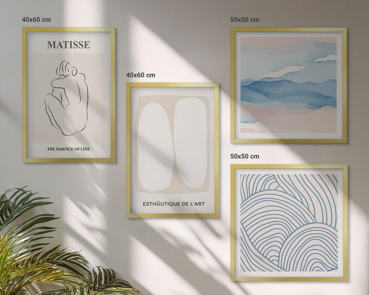 BILDER SET 4er Set - 50x50 cm & 40x60 cm Goldrahmen - Matisses abstrakte Formen - Goldfarben, Kunststoff (50/50cm) - TULUP
