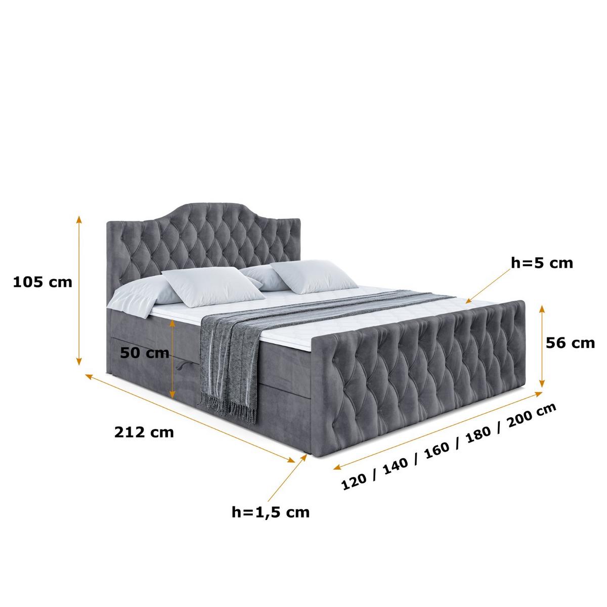 BOXBETT VILA-1-Z - 120x200 cm - H3 - Dunkelgrau - Dunkelgrau, Holzwerkstoff (120/200cm) - ALTDECOR