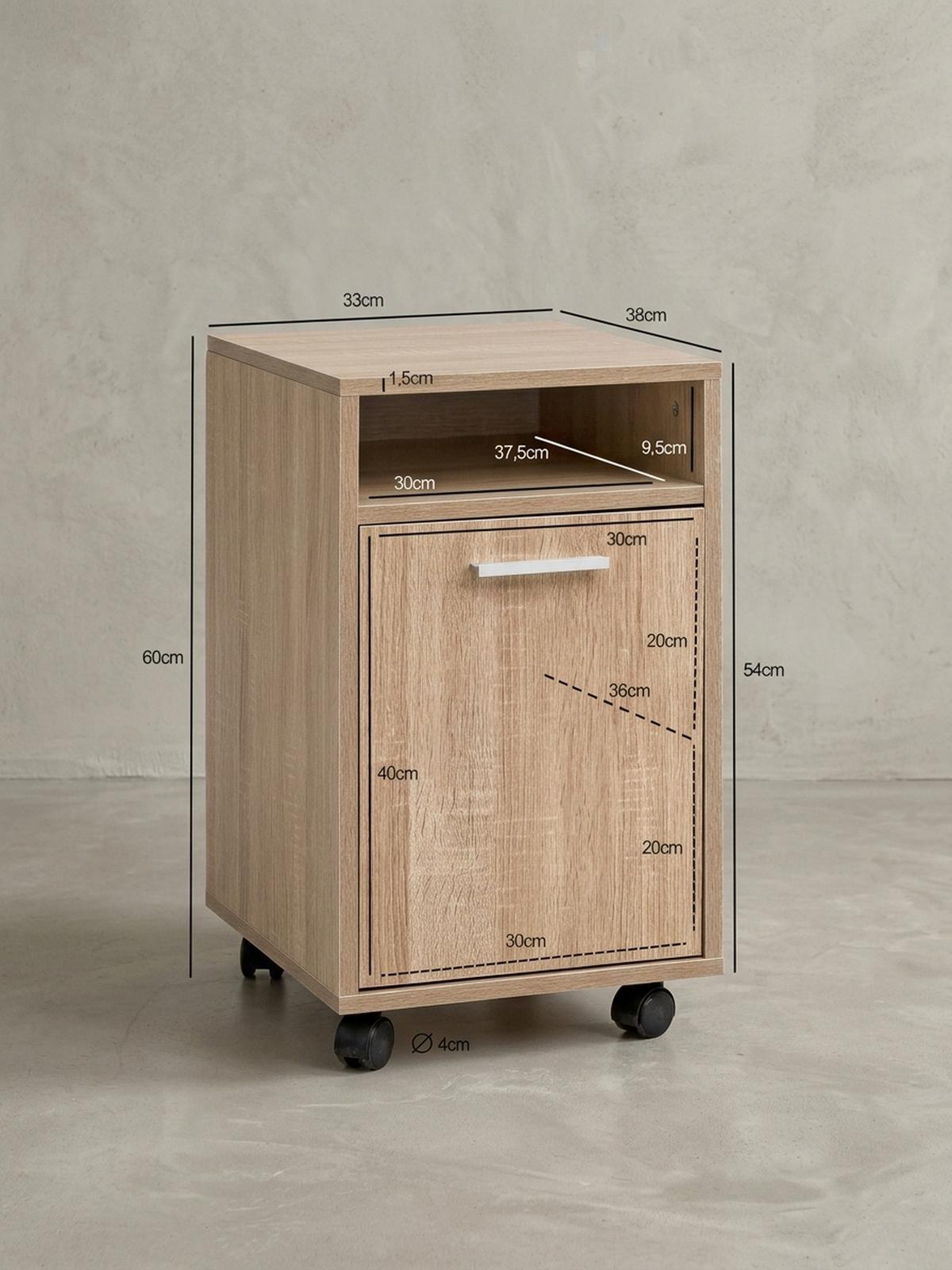 ROLLCONTAINER 2 Türfächer Ablage Rollen Mit Bremsen OSSOLA, Beige 33x38x60 cm - Beige/Schwarz, Holz/Kunststoff (33/60/38cm) - KADIMA DESIGN