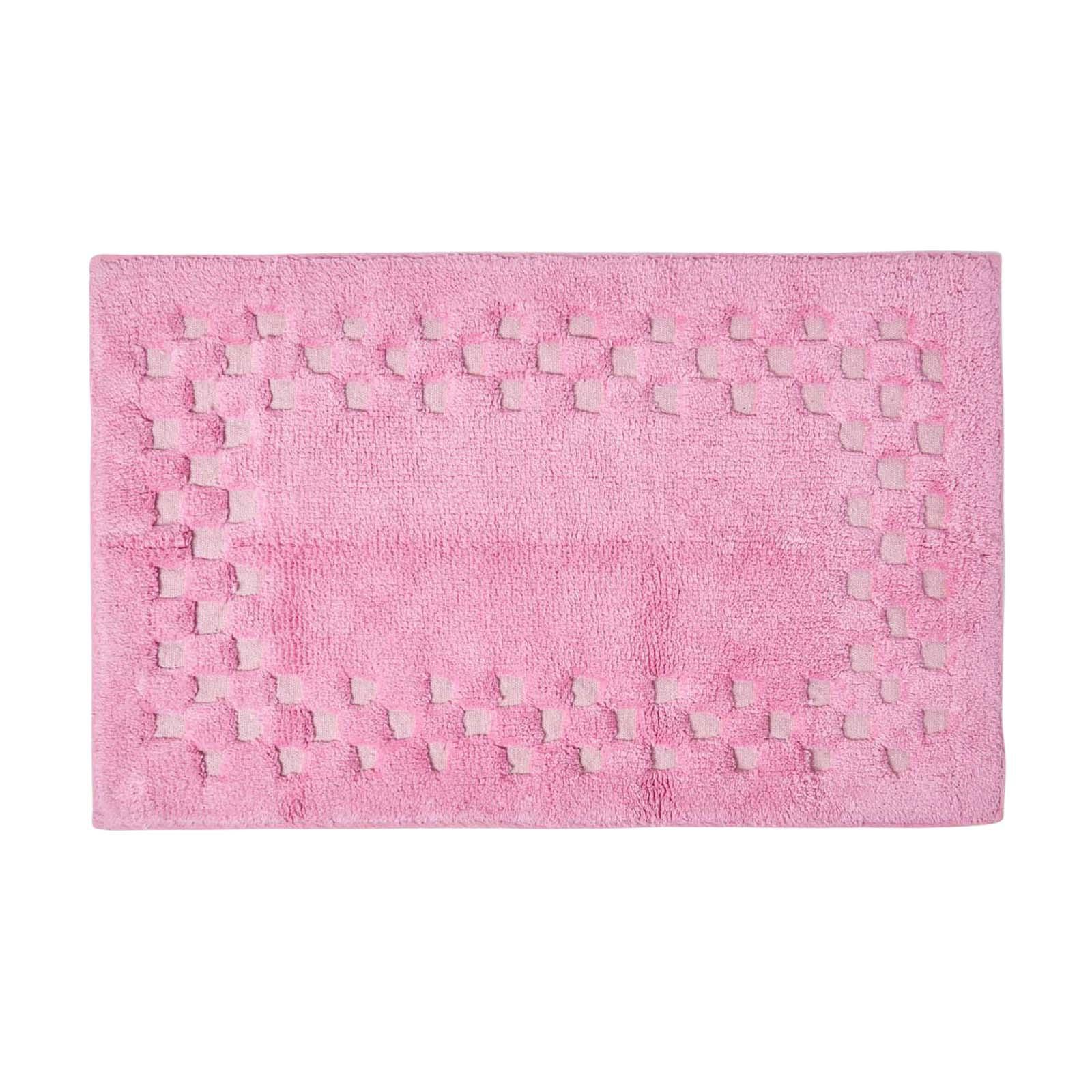 BADEMATTE 45/75 cm Karo-Bordüre, Baumwolle - Pink, Textil (45/75cm) - Homescapes