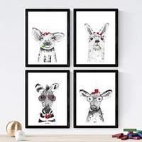 POSTER Set mit 4 „Tiere mit roten Accessoires“ A4 Schwarzer Rahmen - Schwarz, Papier (29.7/3cm) - Nacnic