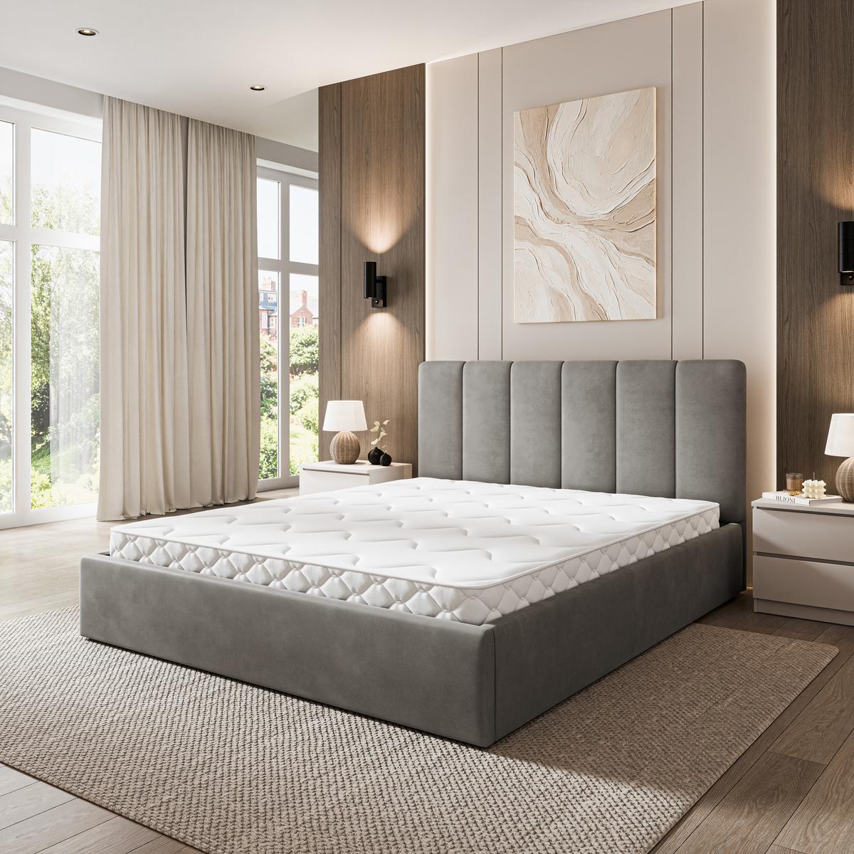 POLSTERBETT NEMIS 180x200 cm mit Bettkästen - Grau - Grau, Holz (180/200cm) - MASSENO