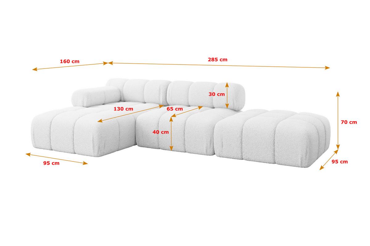 ECKSOFA modulares Sofa Lizur-L1 - 285x160x70 cm Weiß Bouclé - Weiß, Holzwerkstoff/Textil (285/160cm) - ALTDECOR