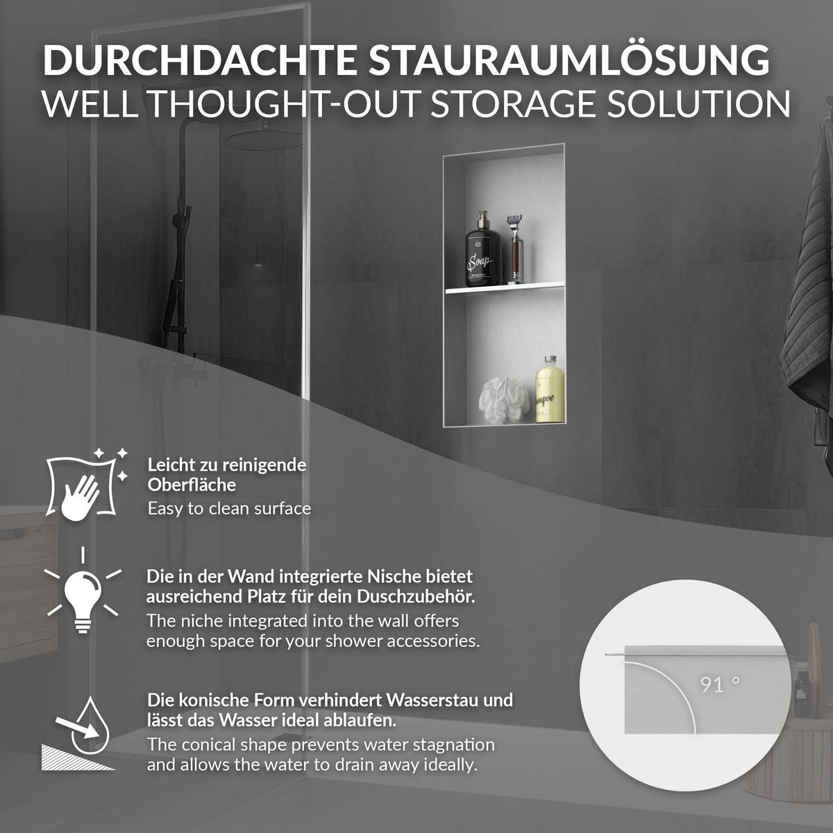 DUSCHNISCHE Silber 30/60 cm - Silberfarben, Metall (30/60/10cm) - LuxeBath