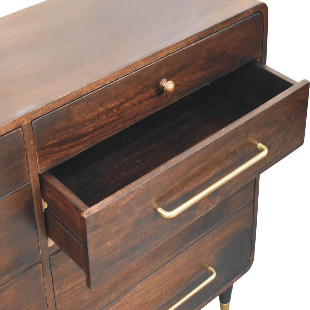 KOMMODE mit edlem Samtbezug in Mokka-Finish, 6 Schubladen, dunkelbraun. - Dunkelbraun, Holz (130/85/35cm) - Artisan Furniture