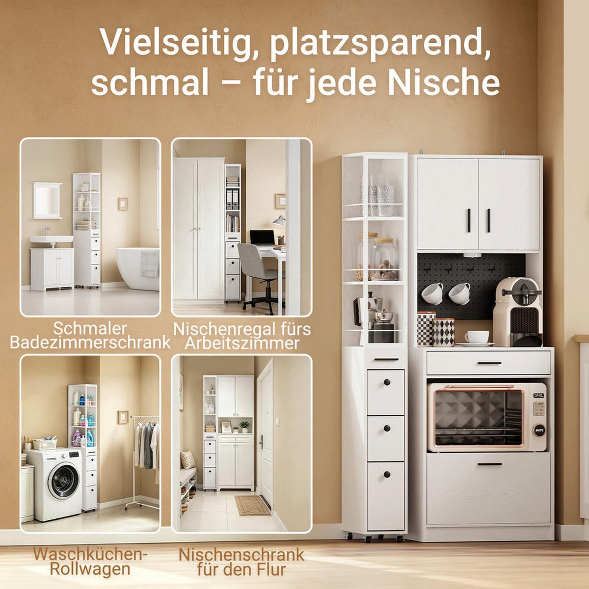 NISCHENSCHRANK mit 3 Schubladen und 3 offenen Regalen 40×20×170 cm - Weiß, Fell (20/170/40cm) - SoBuy