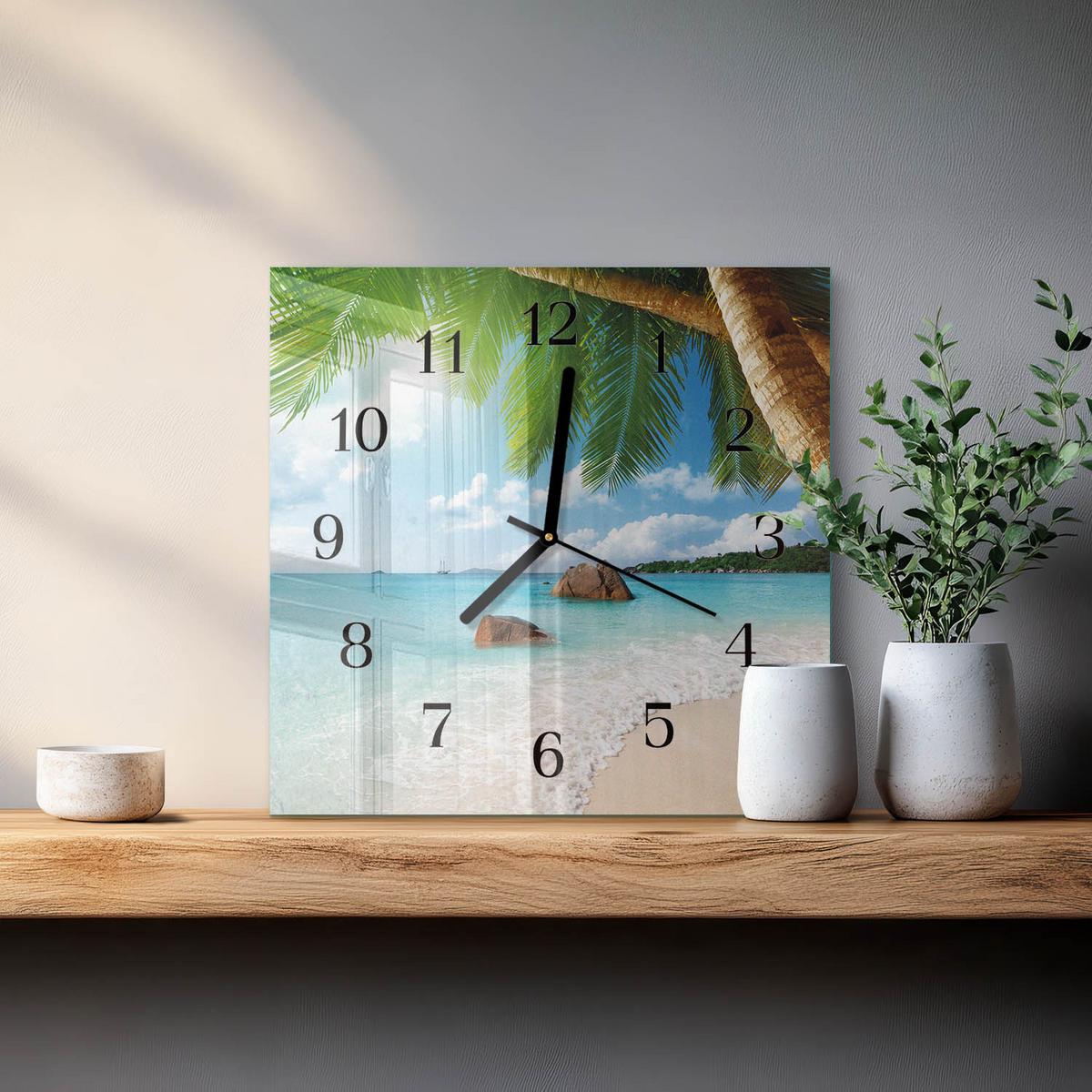 WANDUHR aus Glas 30x30 cm - Insel - Blau, Glas (30/30/0.4cm) - TULUP