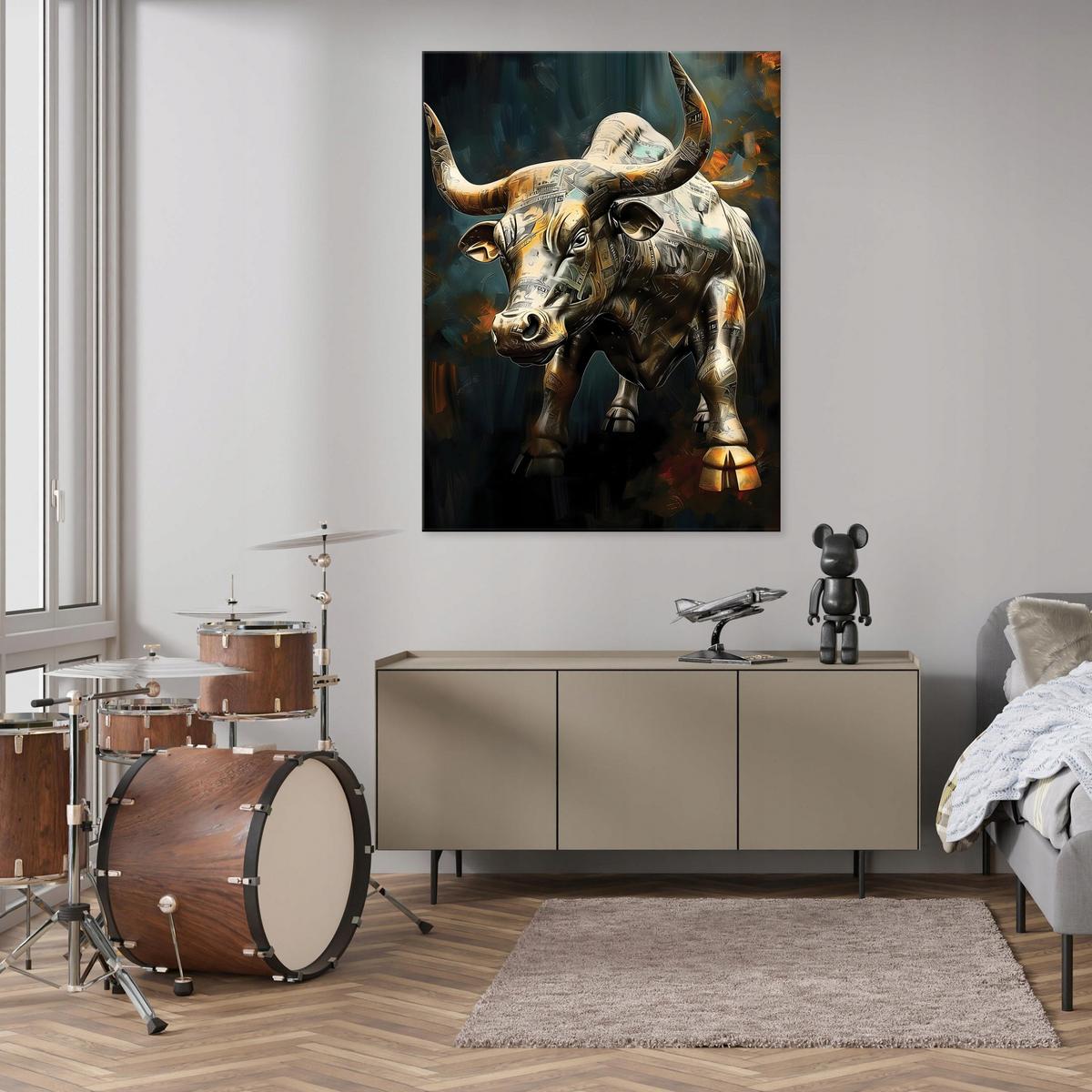 BILDER auf Leinwand Stier Motivation Tiere 60x40 - Multicolor, Holzwerkstoff (40/60cm) - Wallarena