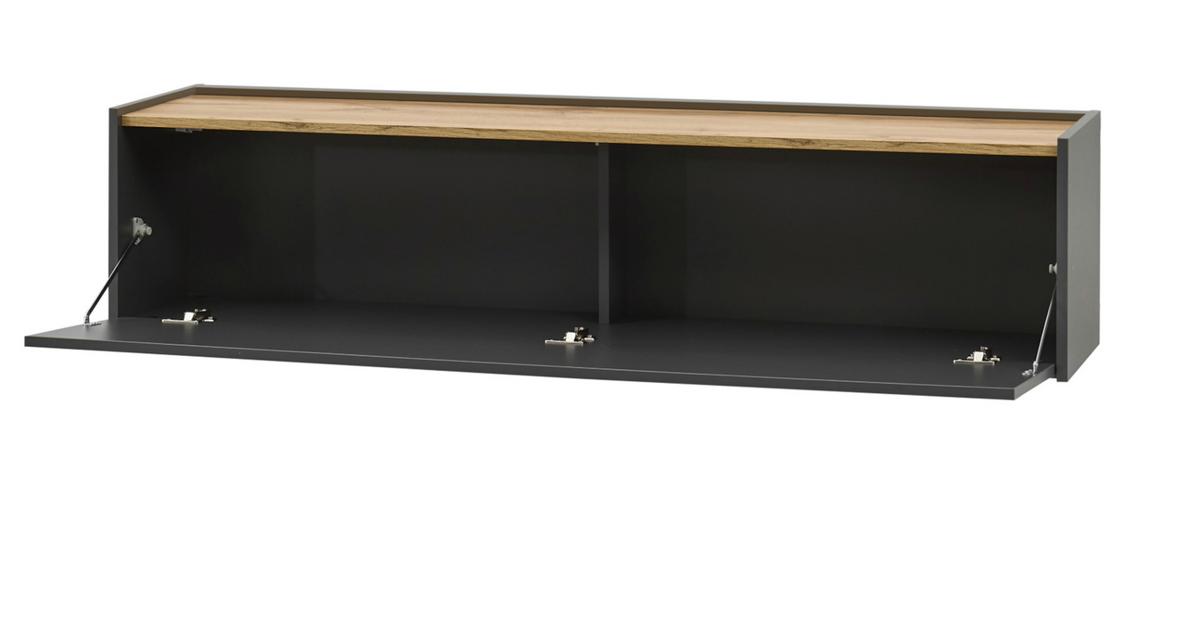 WOHNWAND grau matt, Eiche Wotan 350 cm, Schrankwand mit Sekretär - Eiche Wotan/Grau, Holzwerkstoff/Metall (350/180/30cm) - Furn.Design