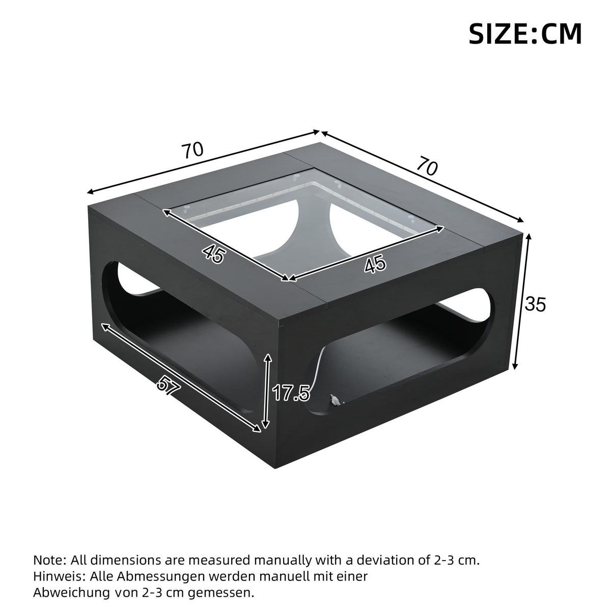 COUCHTISCH in Schwarz-Hochglanz mit LED-Beleuchtung und Glasplatte - Weiß, Holzwerkstoff (70/70/35cm) - Urban Meuble
