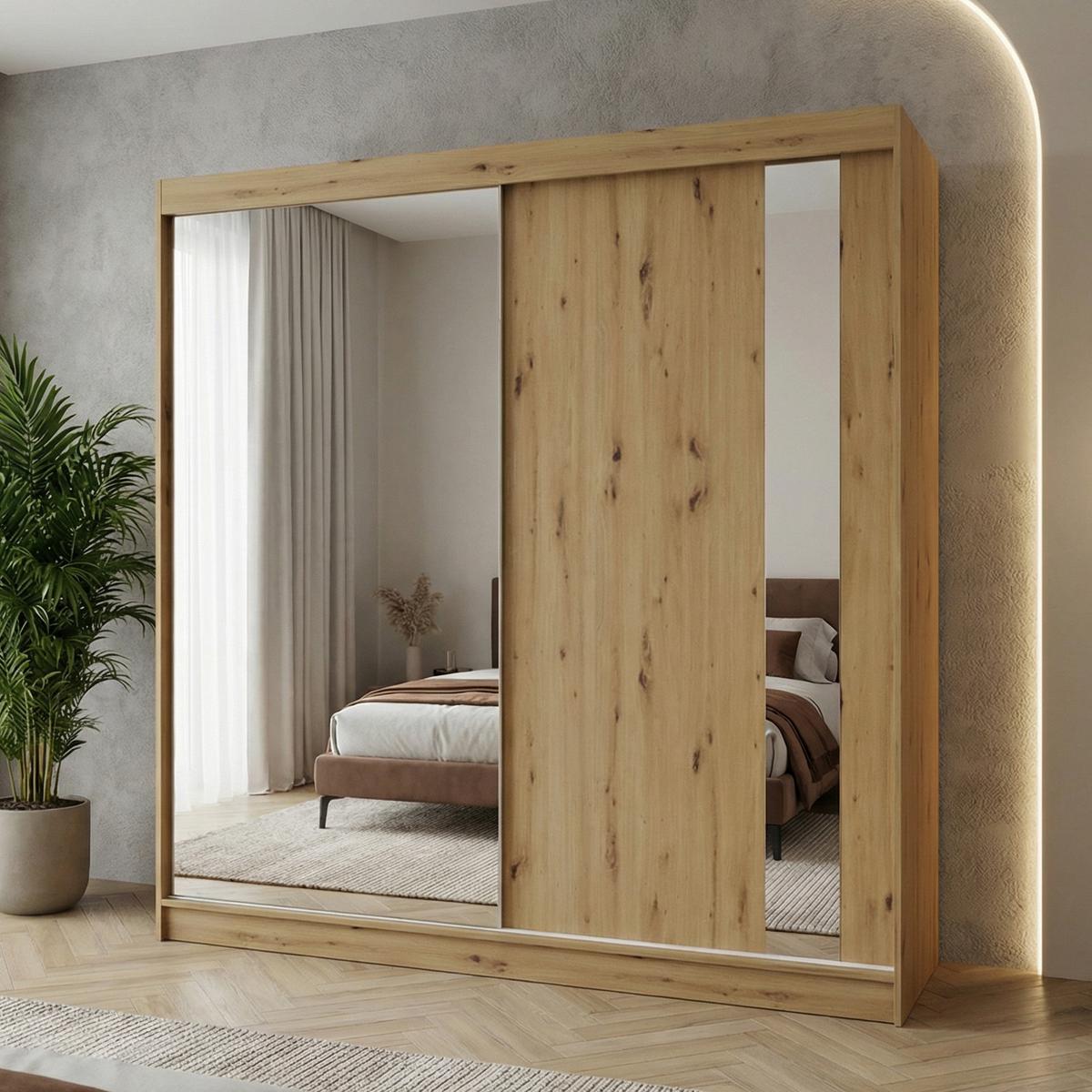SCHWEBETÜRENSCHRANK Gaja II 200/216/61 eiche Artisan mit Spiegel und Schubladen - Eiche Artisan, Holzwerkstoff (200/216/61cm) - Beautysofa