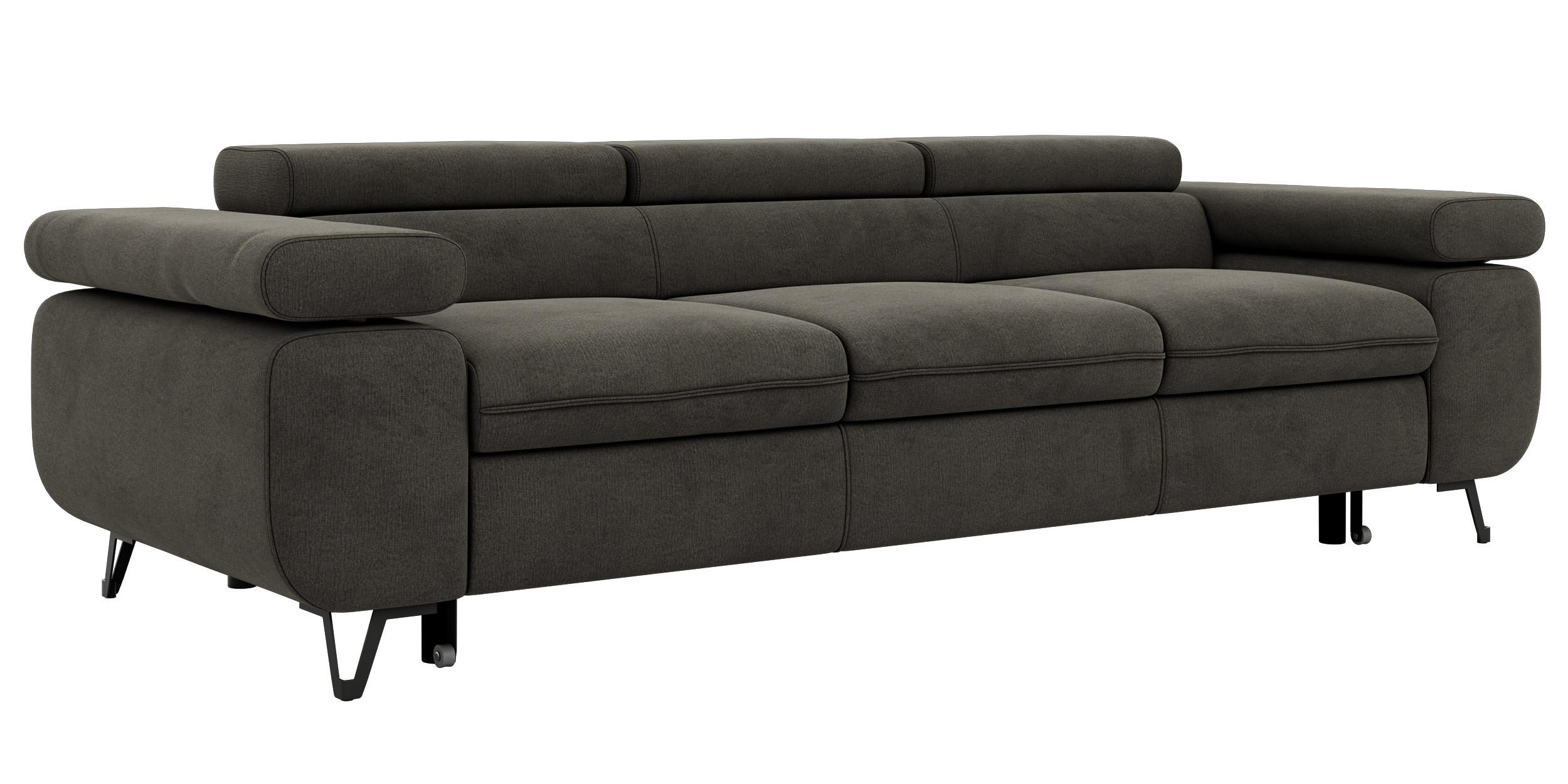 3-SITZER SOFA PETER mit Schlaffunktion - Dunkelgrau Velvet - Dunkelgrau/Schwarz, Textil/Metall (262/76/99cm) - MKS