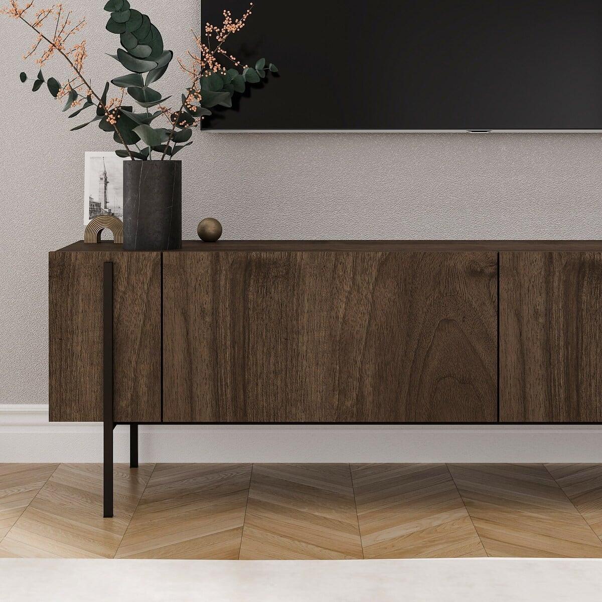 TV-MÖBEL mit 2 klappbaren Türen und Metallfüßen 31,4/160/45,6 cm - Naturfarben, Holzwerkstoff (31.4/45.6/36cm) - Calicosy