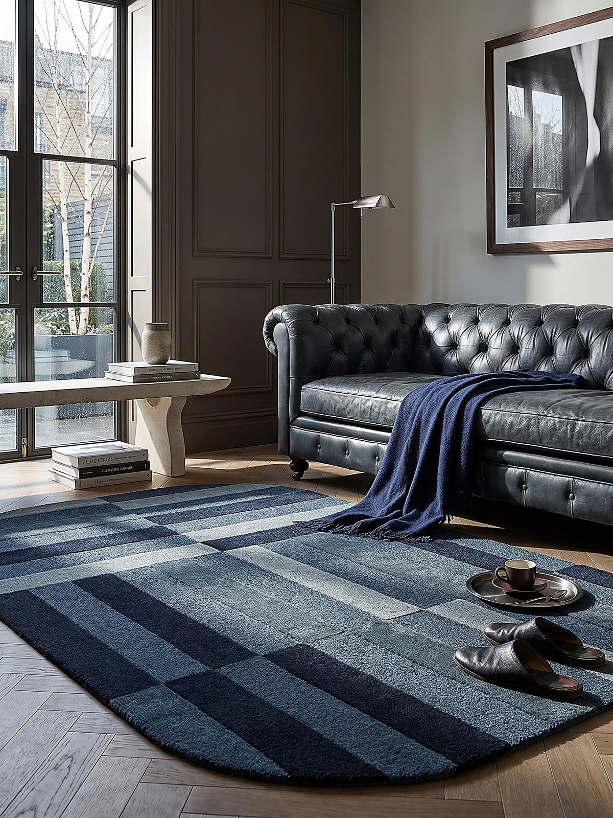 WOLLTEPPICH handgetuftet LUNAN, Blockstreifen, Blau, 140 x 200 cm - Blau, Textil (140/200cm) - KADIMA DESIGN