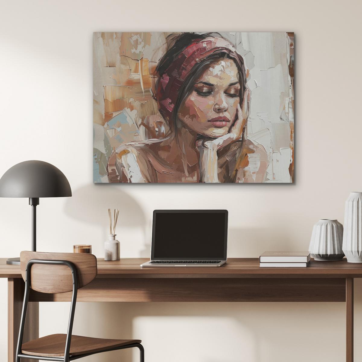 AKUSTIKBILD Frau - Lackierung - Porträt - Modern Gemälde 80x60 cm - Altrosa, Kunststoff (80/60/0.9cm) - MuchoWow