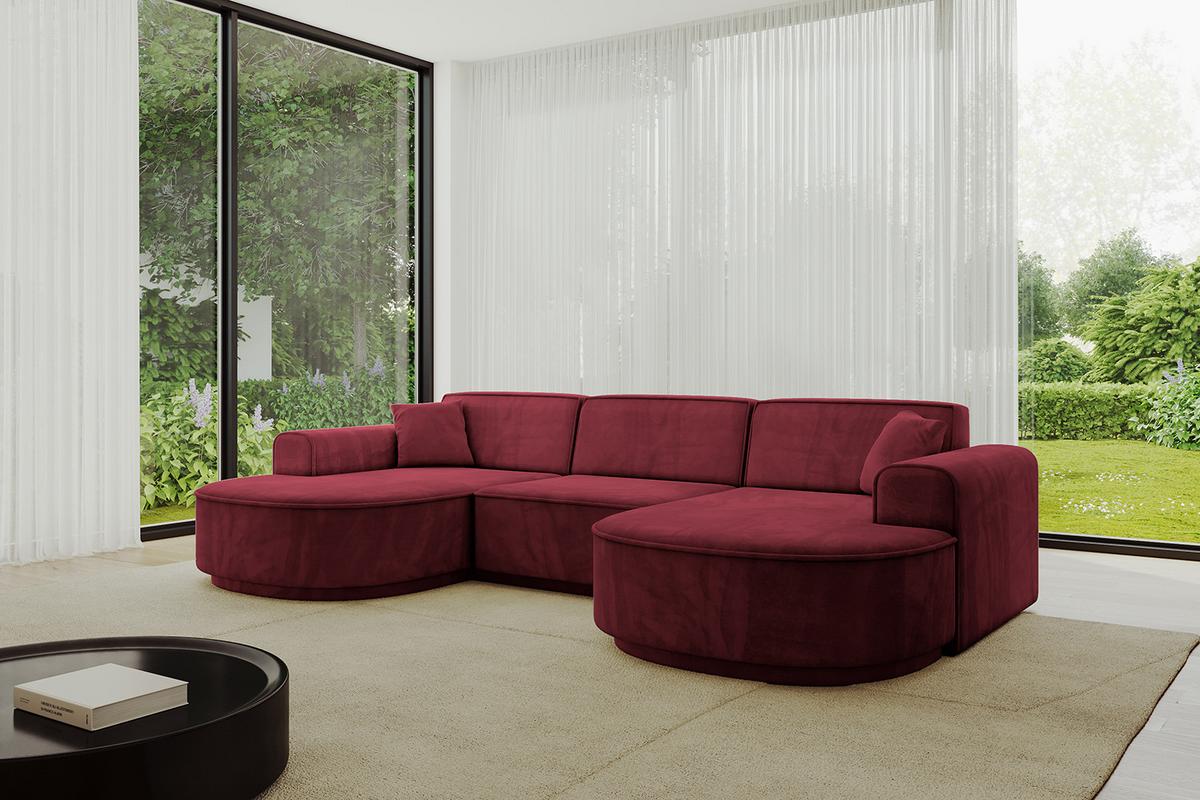 WOHNLANDSCHAFT MARI-U1-v3 - 303x171x83 cm Bordeaux Velours - Bordeaux/Schwarz, Holzwerkstoff/Kunststoff (303/83/171cm) - ALTDECOR
