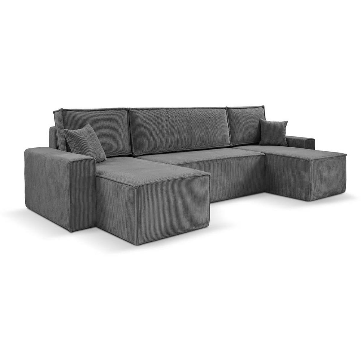 WOHNLANDSCHAFT Hektor U mit Schlaffunktion, 318 cm, grau - Schwarz/Grau, Kunststoff/Textil (318/94/152cm) - Beautysofa