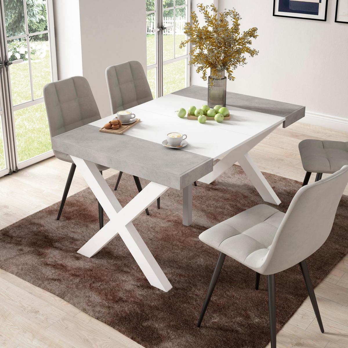 KONSOLENTISCH ausziehbar 58 bis 140cm, für 6 Gäste, weiß zementgrau, 90/58/73cm - Multicolor/Weiß, Holzwerkstoff (90/140/73cm) - Skraut Home