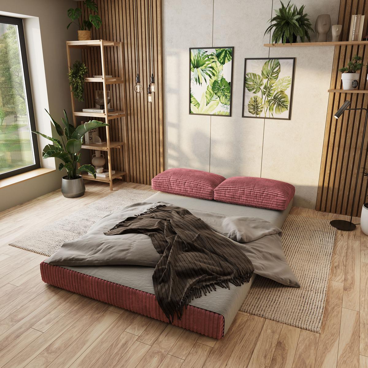 ECKSOFA ANKO modulares Boneless Sofa mit Schlaffunktion Rosa Cordstoff - Rosa, Textil (270/160cm) - MASSENO