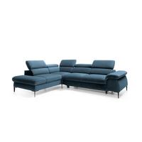ECKSOFA MESTO Blau Velours-Stoff mit Schlaffunktion - Blau, Holz (280/214cm) - MASSENO