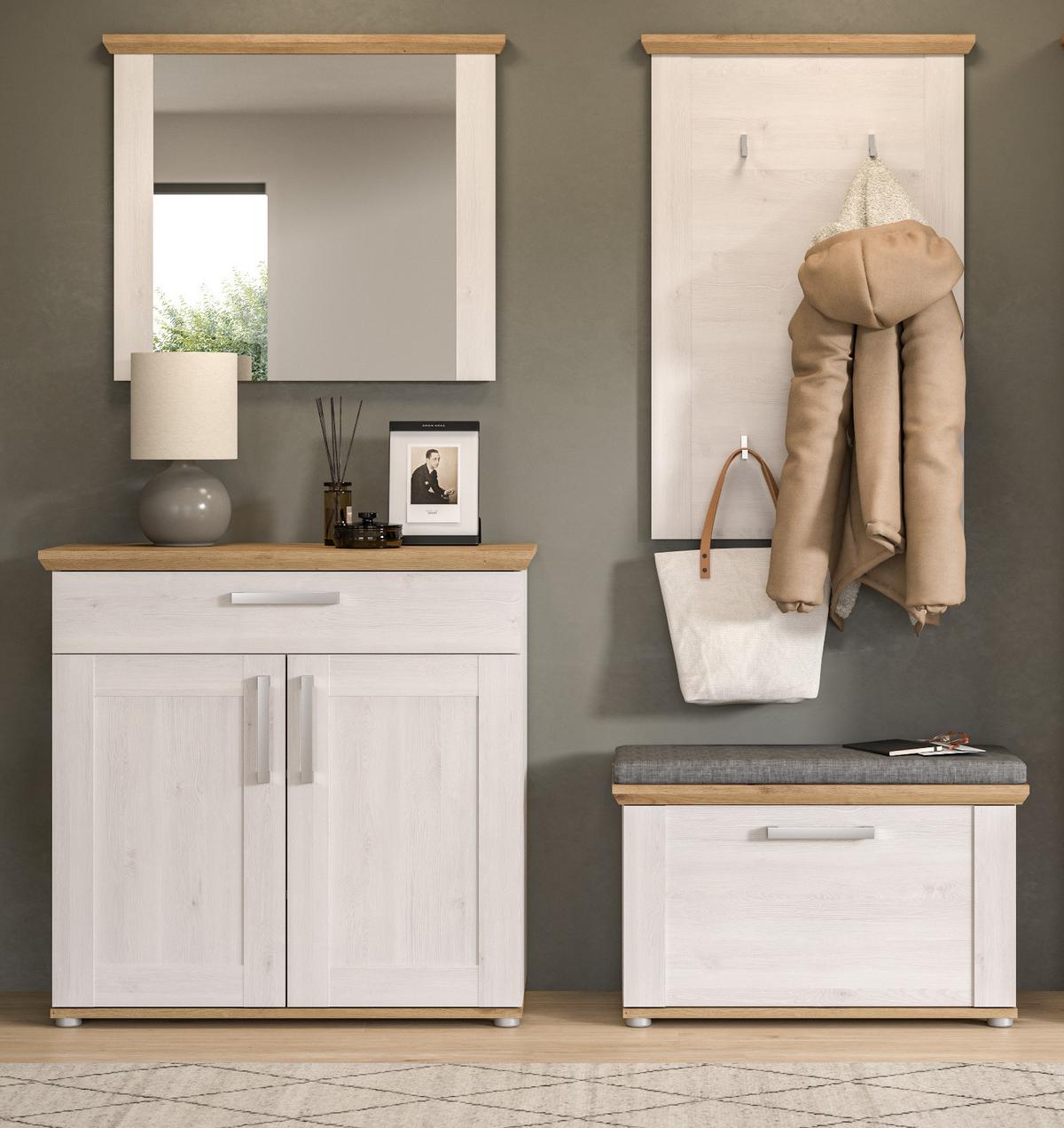 GARDEROBENPANEEL weiß Lärche Landhaus 68 cm, Flurgarderobe mit 5 Kleiderhaken - Weiß/Eiche Artisan, Holzwerkstoff (68/103/4cm) - Inn.Furn