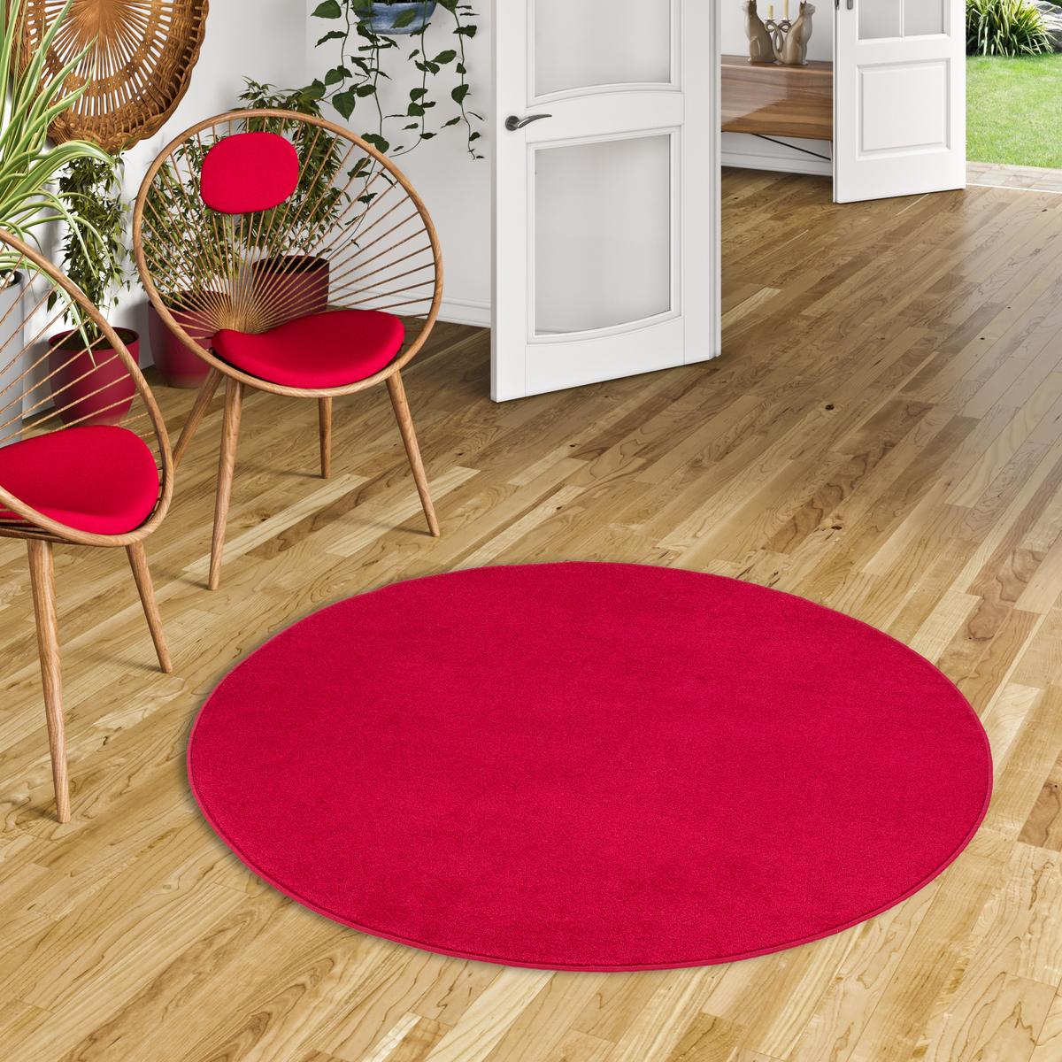 TREND VELOURS TEPPICH JOY RUND - Rot, Textil (100/100cm) - Snapstyle