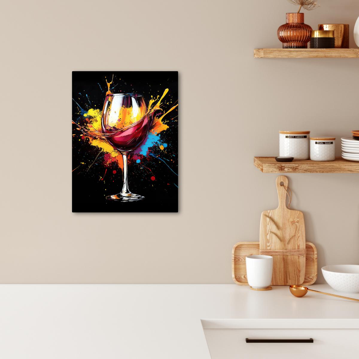 LEINWANDBILD Wein - Glas - Graffiti - Getränk - Rot - Farbe Room Decor 30x40 cm - Weinrot, Textil (30/40cm) - MuchoWow