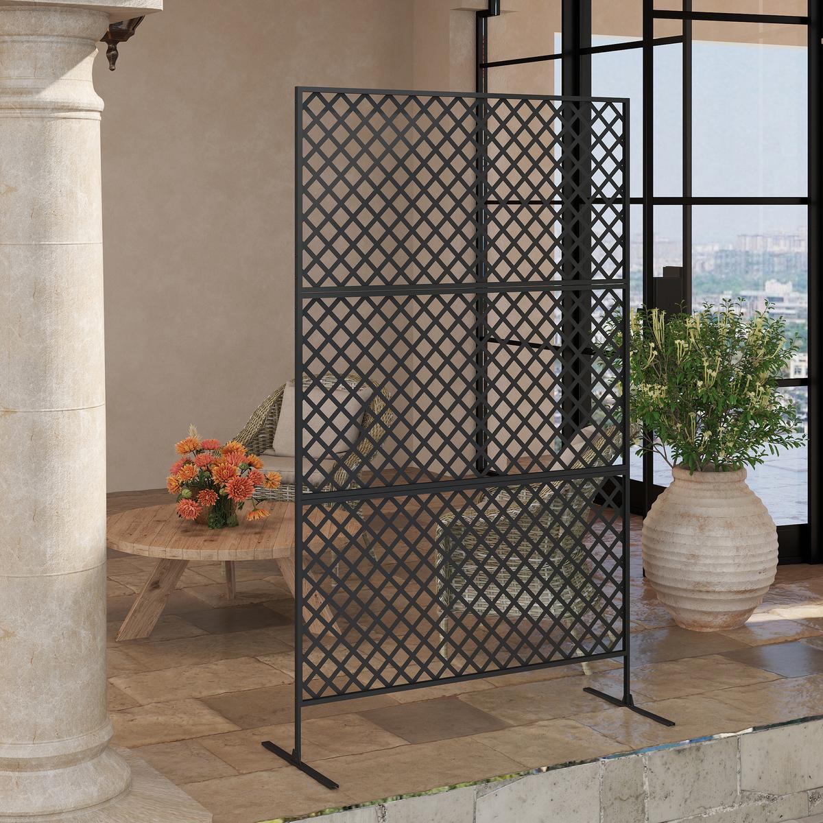 RAUMTEILER 3-teilig 122x 198 cm - Schwarz, Metall (45/198cm) - Outsunny