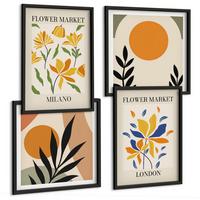 BILDER SET 4er Set - 50x50 cm & 40x60 cm Schwarzer Rahmen - Blumenposter Paris Mailand - Schwarz, Kunststoff (50/50cm) - TULUP