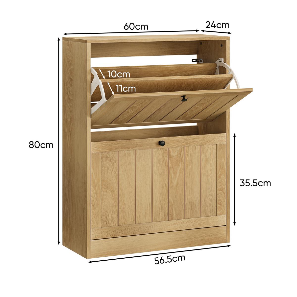 SCHUHESCHRANK Eichenfarben Mit 2 Kippfächern Mid-Century - Eichefarben, Holzwerkstoff (60/80/24cm) - Urban Meuble