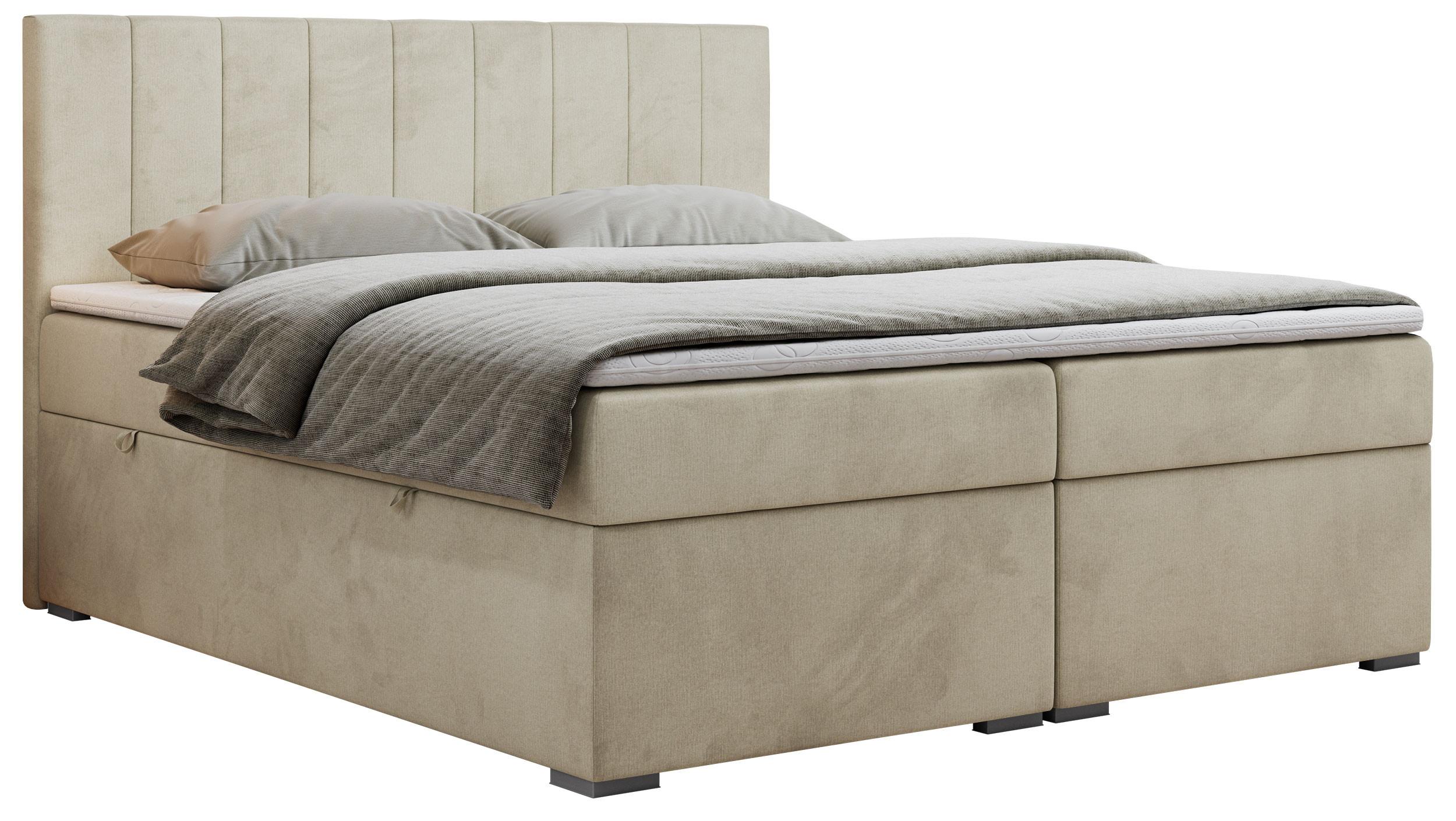 BOXBETT LOPE 160/200 - Beige Velvet - H4 - Beige, Holz/Textil (160/200cm)