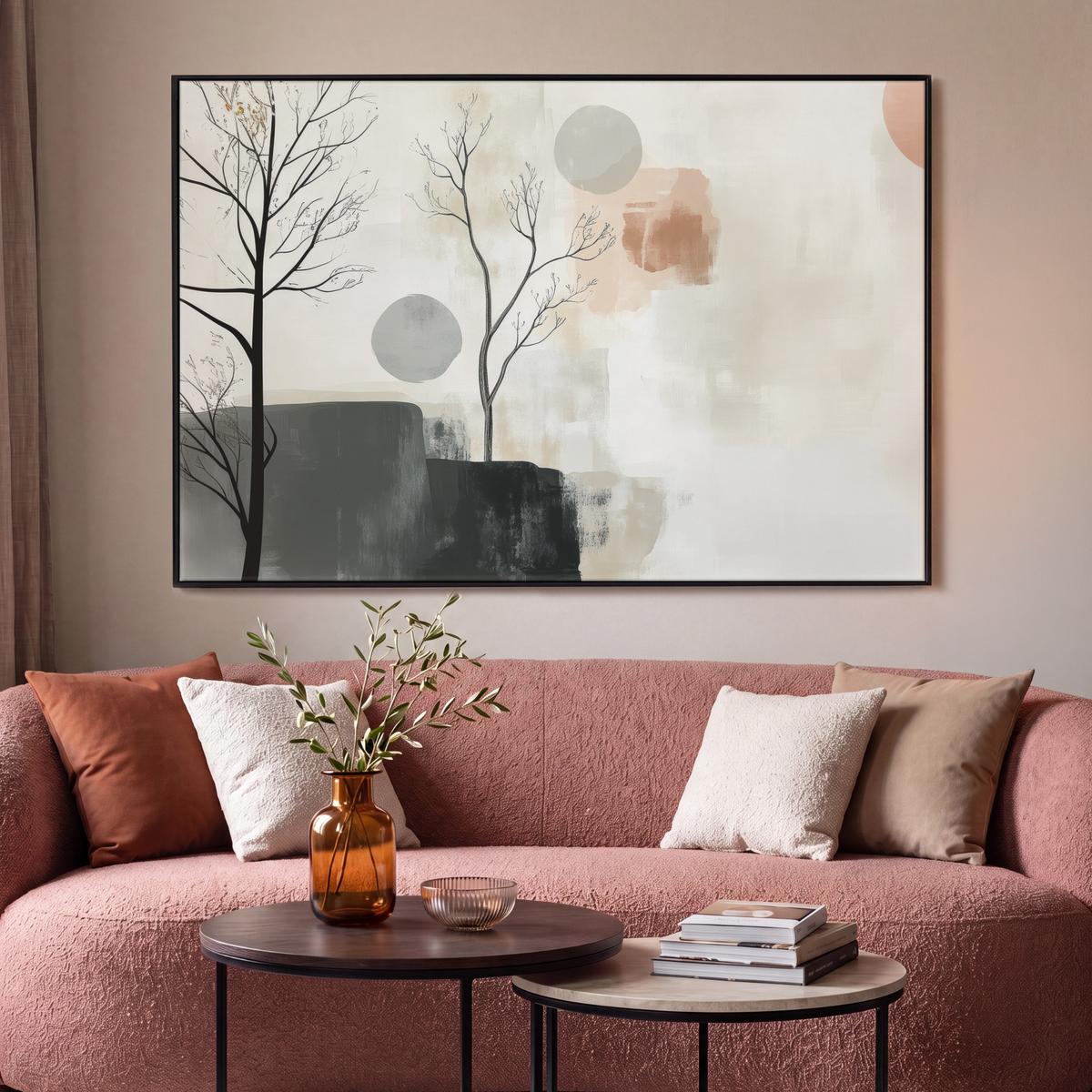 LEINWAND Bilder mit Rahmen - Wabi sabi - Beige - Pflanze - 120x80 - Sandfarben, Textil (120/80cm) - MuchoWow
