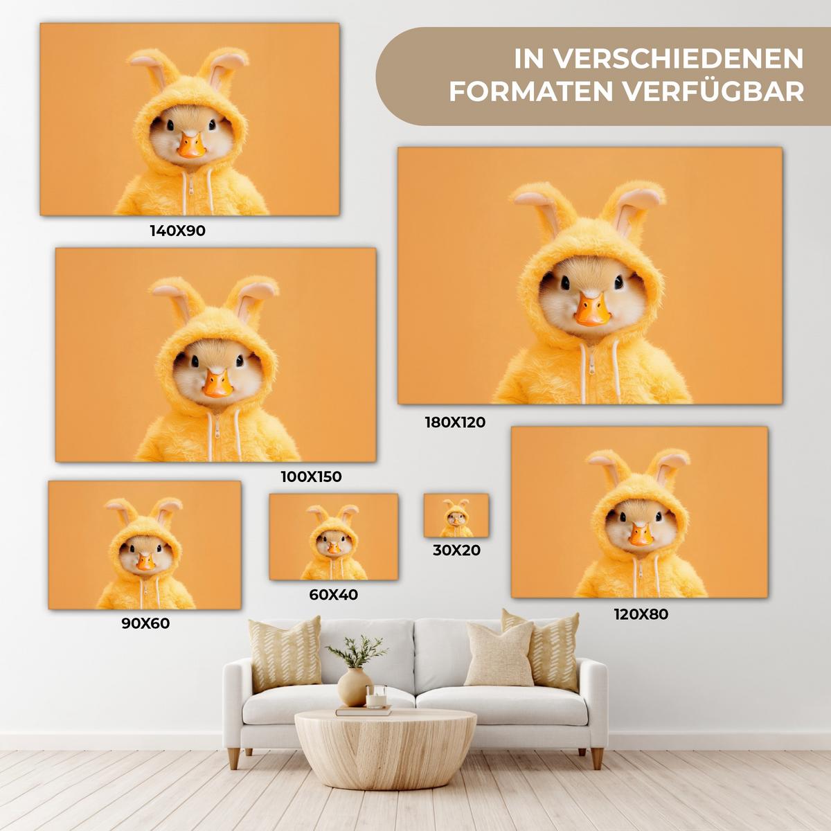 LEINWANDBILD Osterhase - Kostüm - Ente Wanddeko 90x60 cm - Gelb, Textil (90/60cm) - MuchoWow