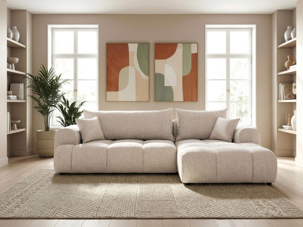 ECKSOFA MILANO Rechts mit Schlaffunktion und Bettkasten Creme - Creme, Kunststoff/Textil (265/145cm) - Idohome