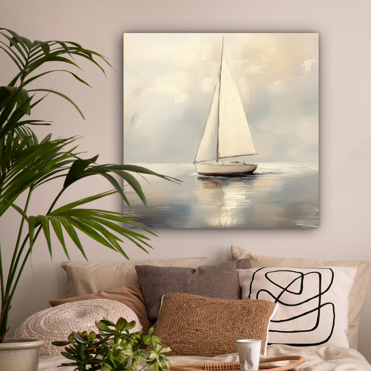 LEINWANDBILD Segelschiff - Meer - Bewölkt Deko Groß 90x90 cm - Creme, Textil (90/90cm) - MuchoWow