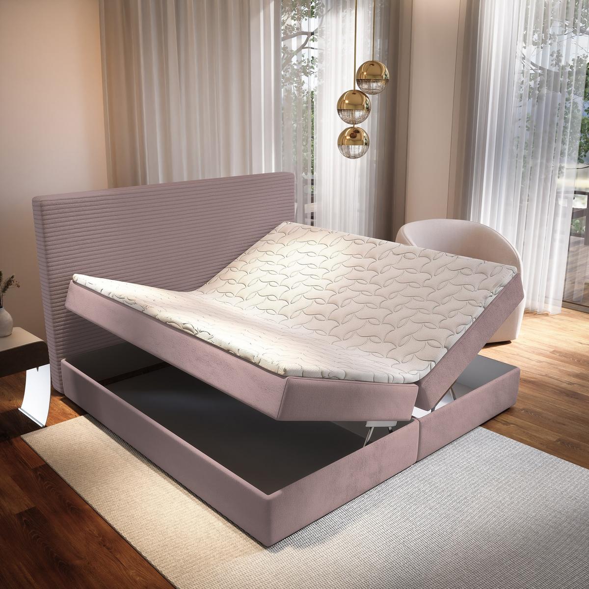 BOXBETT GIARRO 180x200 cm mit Matratze und Topper - Rosa - Rosa, Holz (180/200cm) - MASSENO